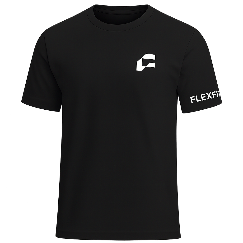 Black t-shirt with white logo 
